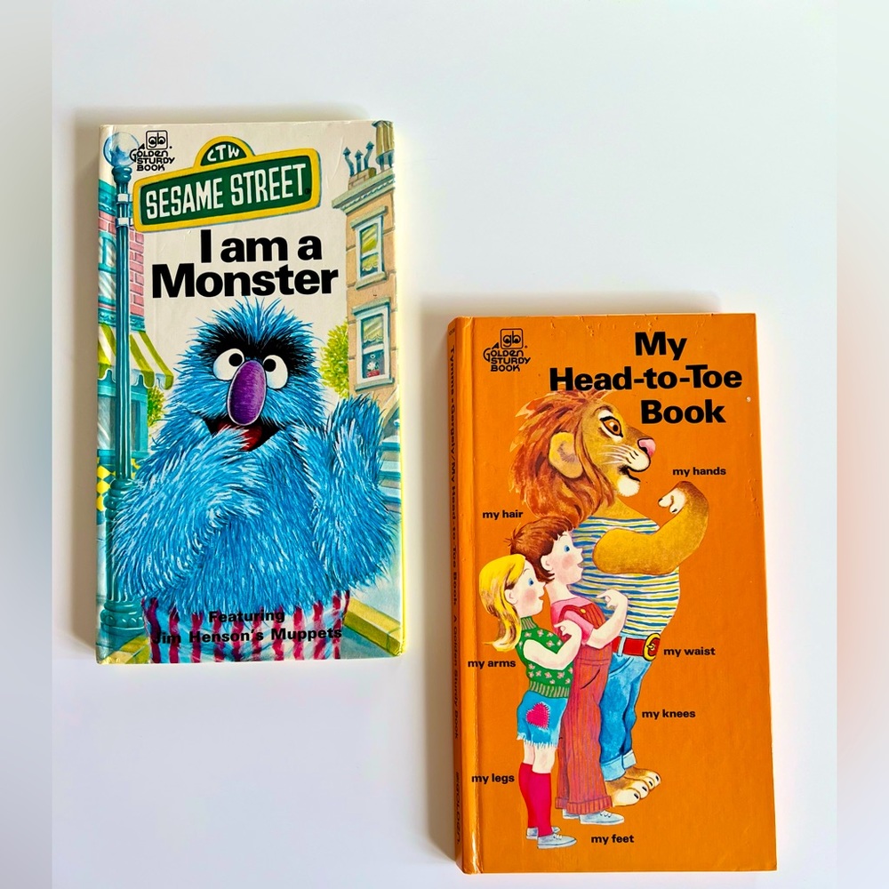 2 Vintage Golden Sturdy Board Childrens Books, Hardcover Early Reading